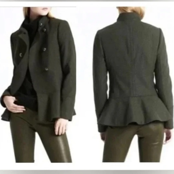 Banana Republic Mario Bellucci military jacket Olive Double-Breasted Peplum, XL - Picture 2 of 16